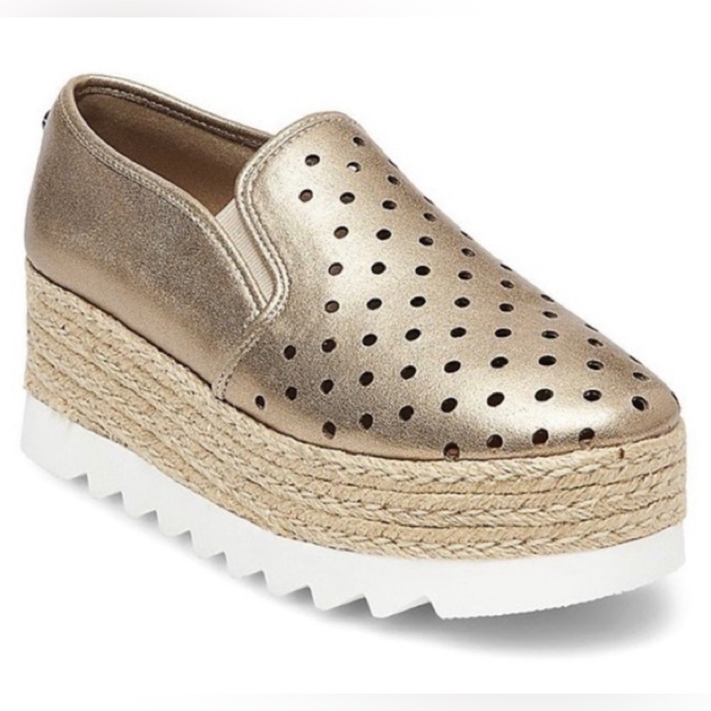 Steve Madden Koreen Gold Perforated Platform Espadrille, Size 9 but 8.5fit